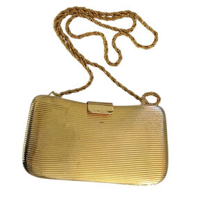 VTG MARSHALL FIELD & CO Classic Gold Metal Box Clutch Made in Italy Evening Bag